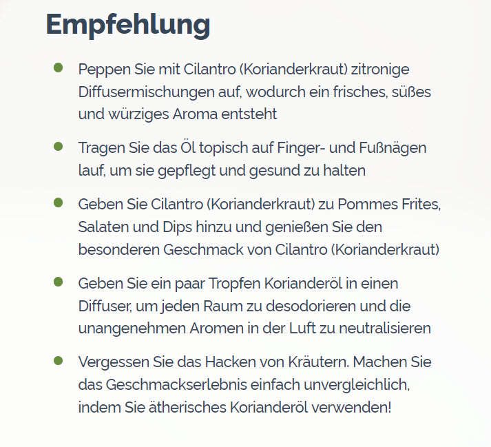 doTERRA Cilantro (Korianderkraut) Empfehlung